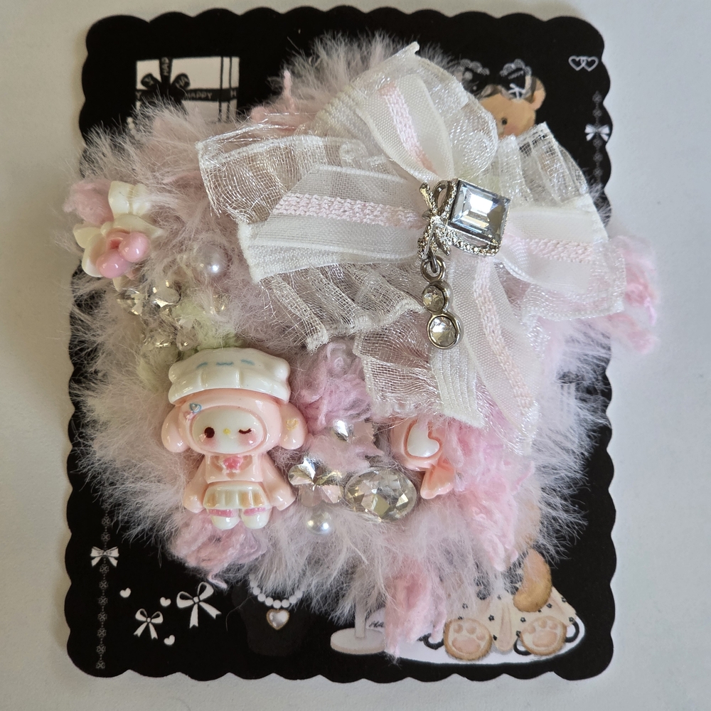Pink and White Kids Accessory with Bow and Charm